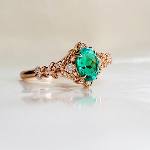 Arwen Emerald Engagement Ring Gold Moissanite Diamond Engagement Ring Whimsical Fantasy Ring Fairytale Ring