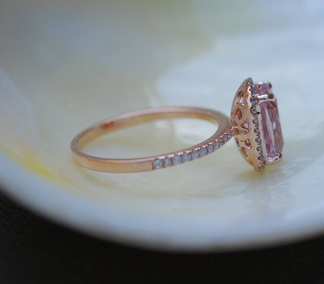 2.32ct emerald cut Peach sapphire Champagne sapphire ring diamond ring