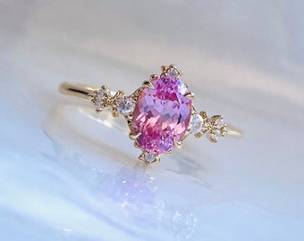 Elvira  pink sapphire ring. LOTR inspired Fantasy ring. Whimsical gold engagement ring. Enchanted sapphire diamond ring Eidelpreciou