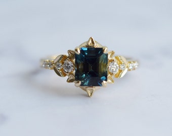 Galia sapphire ring. Peacock sapphire engagement ring. Fantasy ring. Blue Green sapphire ring. Square cut Sapphire by Eidelprecious