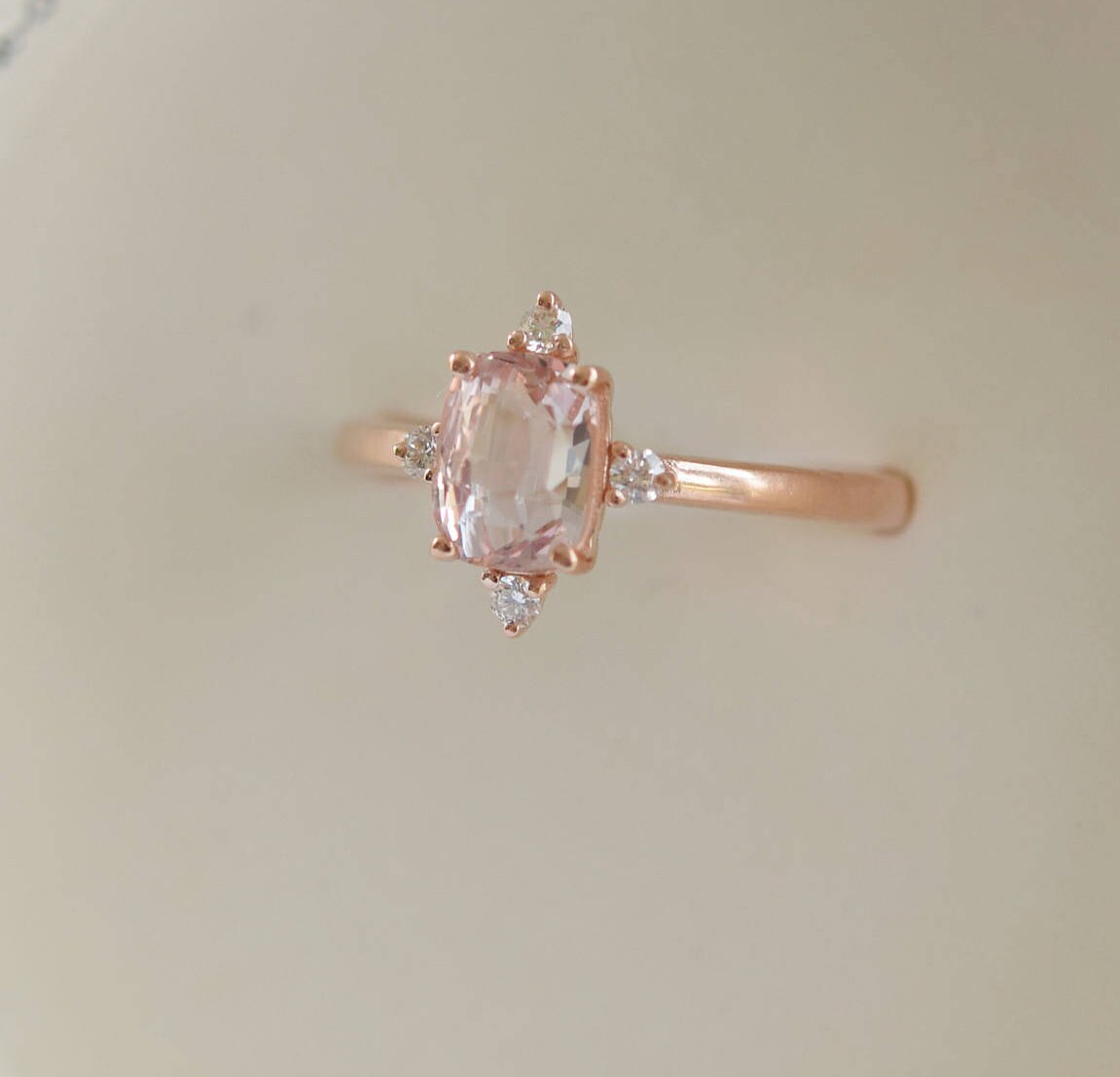 Rose gold engagement ring. Peach sapphire 1.4ct peach champagne