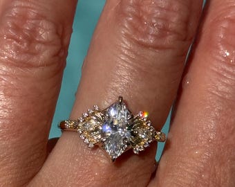 Butterfly Lab Diamond Marquise Cut Unique Engagement Ring 14k Gold