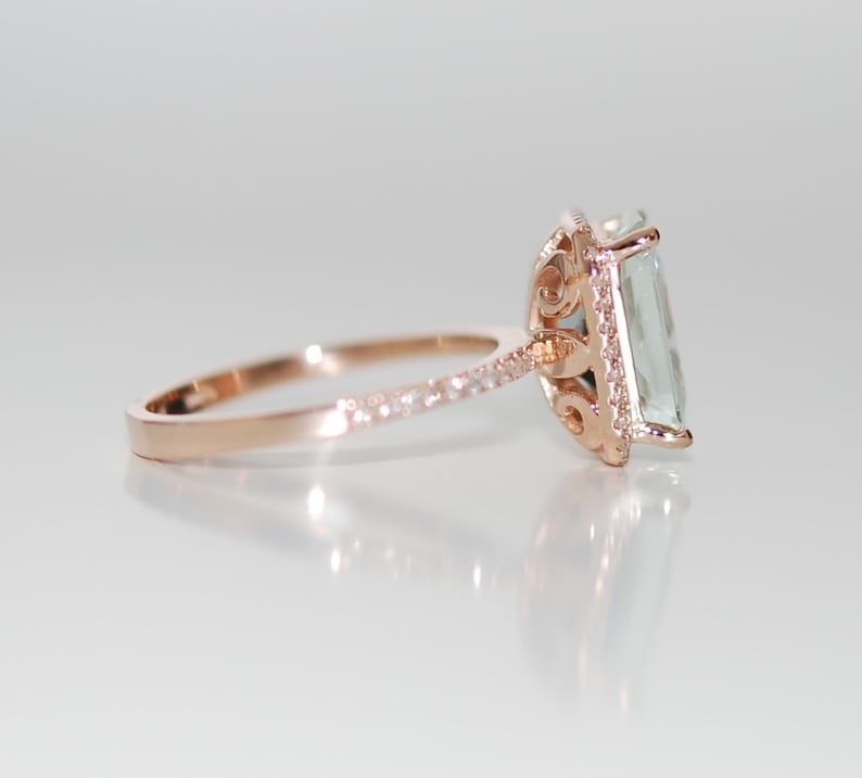 Aquamarine Ring 14k Rose Gold Ring 6ct Seafoam Green Blue Emerald Cut ...