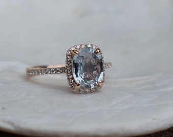 Rose gold engagement ring sapphire ring diamond ring White Mint sapphire 14k rose gold. Engagement rings by Eidelprecious