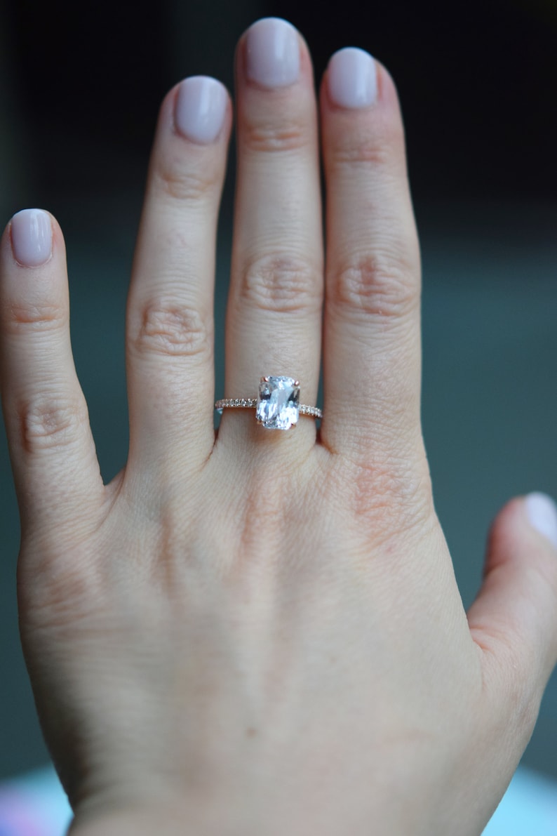 White Sapphire Engagement Ring Radiant Cut White Sapphire Ring Etsy