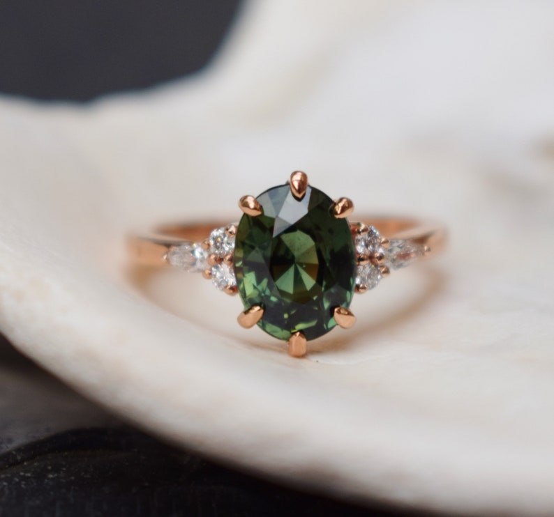 Green Sapphire Engagement Ring. Yellow Gold Engagement Ring Etsy