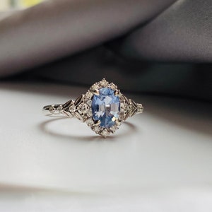 Kassandra Ice blue sapphire engagement ring white gold Winter Glow Light Blue sapphire diamond engagement ring Enchanted engagement ring image 1