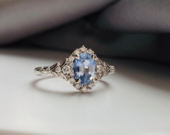 Kassandra Ice blue sapphire engagement ring white gold Winter Glow Light Blue sapphire diamond engagement ring Enchanted engagement ring