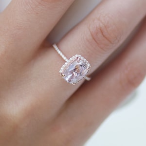 2ct cushion lavender peach champagne sapphire 14k rose gold diamond ring engagement ring