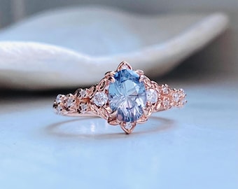 Arwen Star Blue Sapphire Ring, 14k gold, diamonds. Fantasy inspired elvish engagement ring.