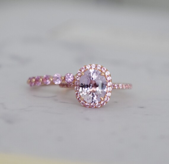 Pink Sapphire Ring. Bridal Set. Engagement Ring Set. Pink - Etsy