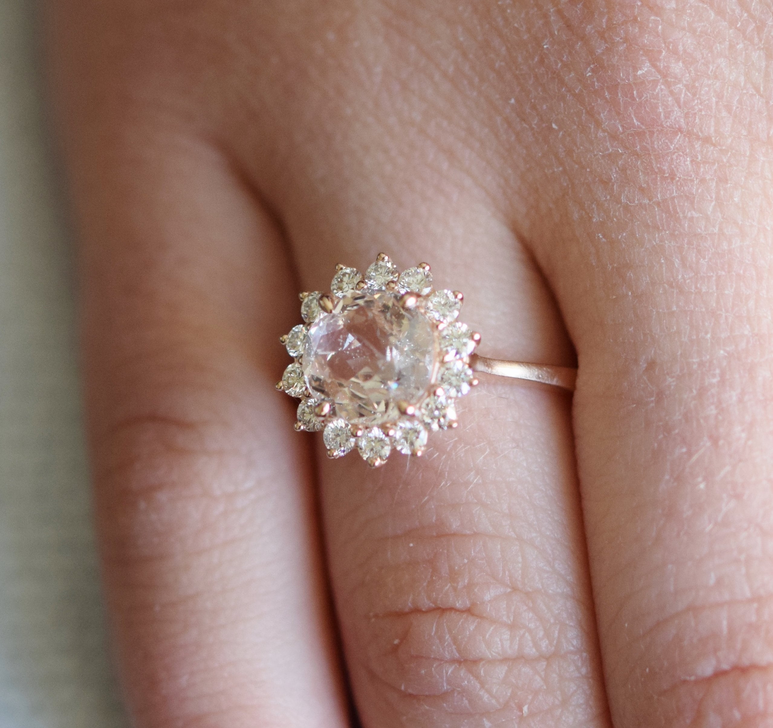  Peach  Champagne  Sapphire  diamond ring  14k rose gold ring  