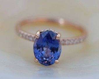 2.93ct Ultra Violet ring Blue Sapphire Ring. Plum sapphire ring. Oval Sapphire 2.93ct rose gold ring. Engagement ring by Eidelprecious