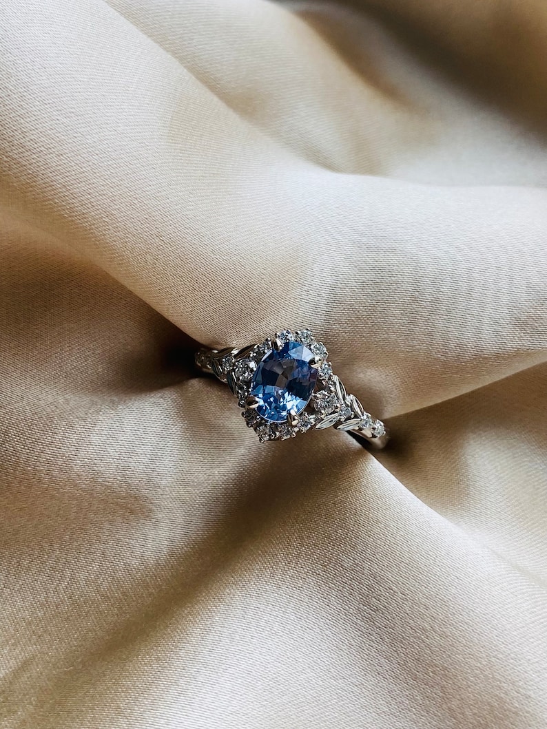 Kassandra Ice blue sapphire engagement ring white gold Winter Glow Light Blue sapphire diamond engagement ring Enchanted engagement ring image 9