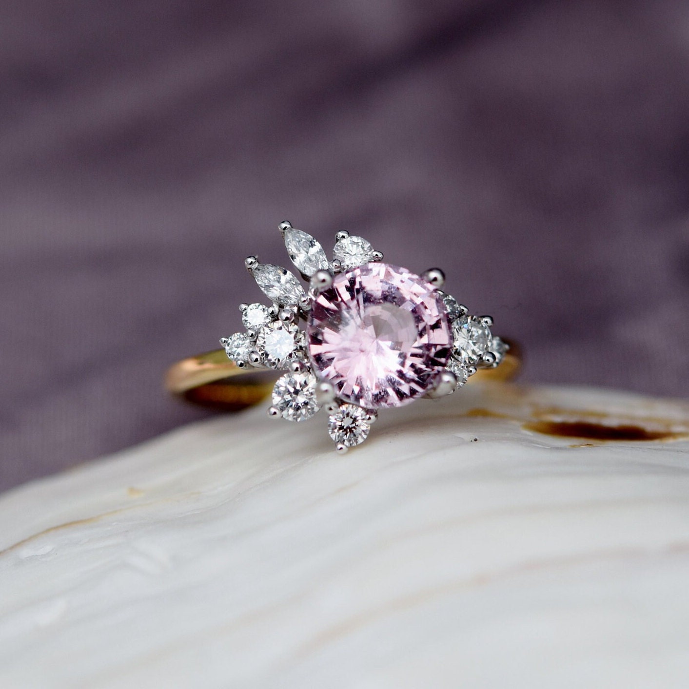 Pink sapphire deals cluster ring