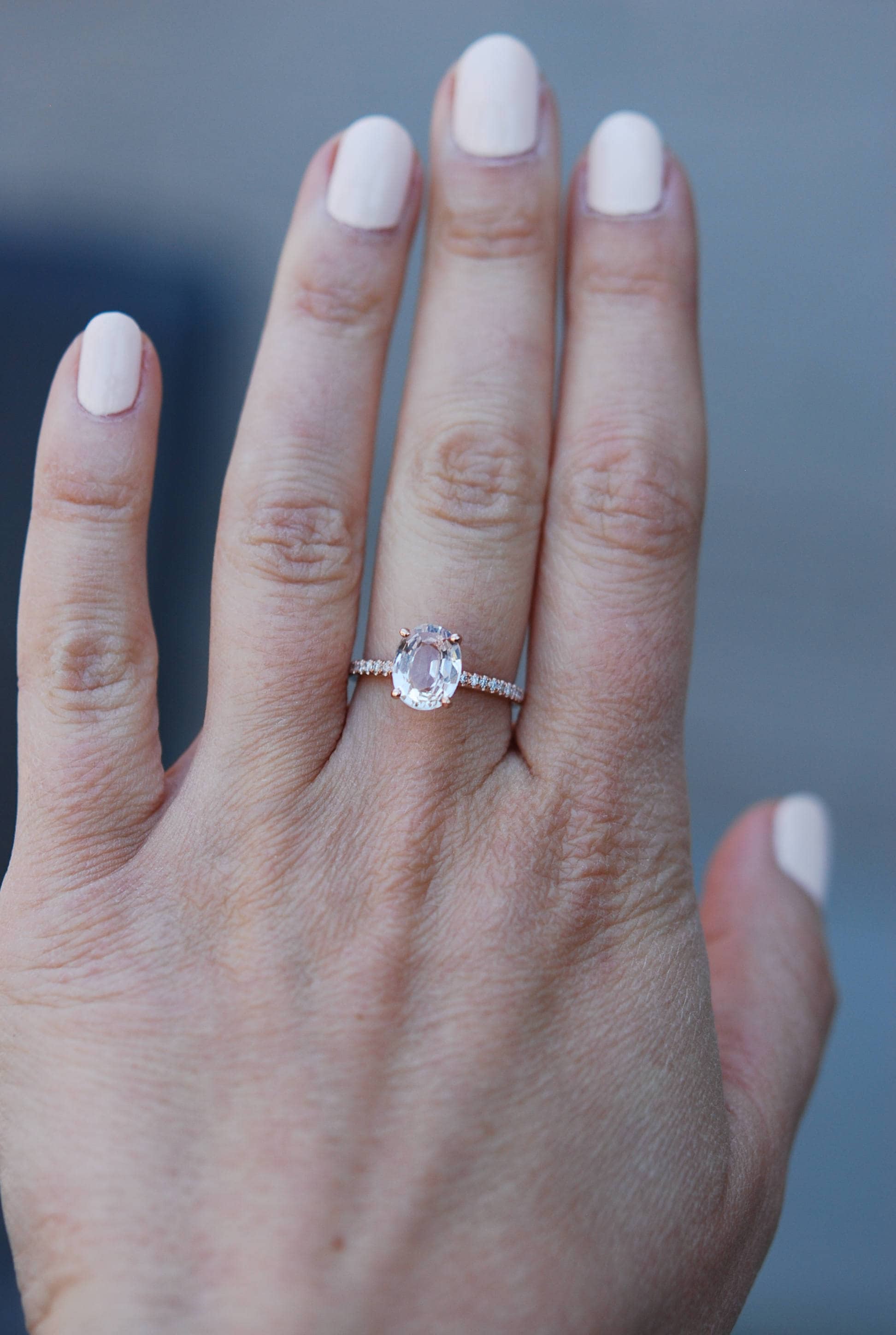 Blake Lively ring White Sapphire Engagement Ring oval cut 14k rose gold