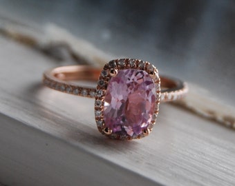 1.8ct Cushion lilac peach lavender champagne color change sapphire 14k rose gold ring