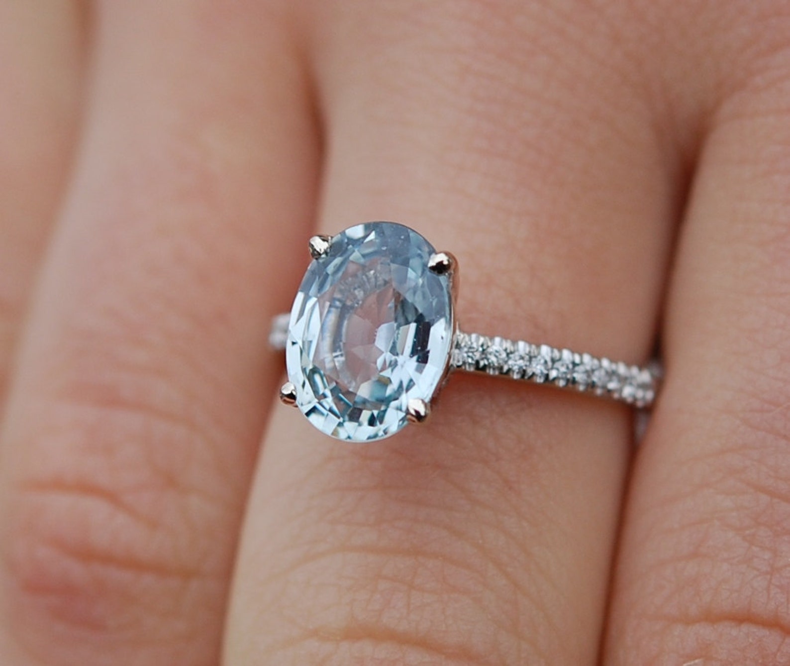 Blake Lively Mint Sapphire Ring 14k White Gold Diamond Ring - Etsy