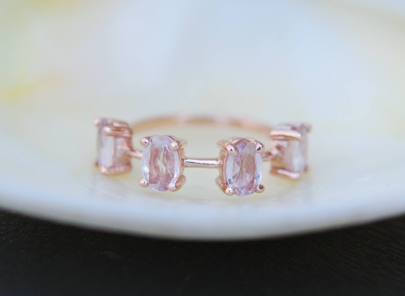 Peach saphire wedding band Rose Gold Wedding Band Oval Sapphire ring