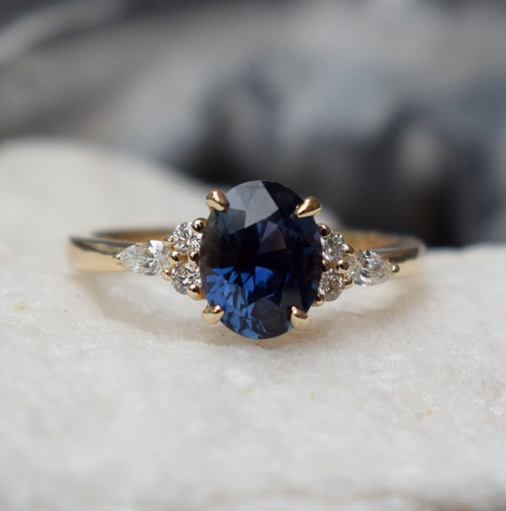 14K Yellow Solid Gold Diamond Mens Blue Sapphire Ring 0.50 Ctw – Avianne  Jewelers