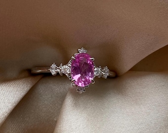 Pink Sapphire Engagement Ring: 14k White Gold Diamond Elvira Fairytale Ring
