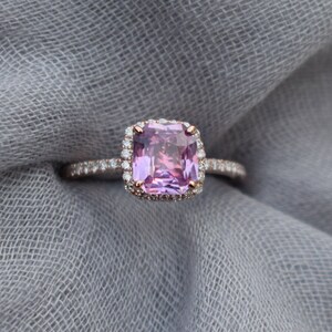 Blush Sapphire ring. Square cushion pink sapphire ring. 14k rose gold diamond ring. Engagement Rings by Eidelprecious