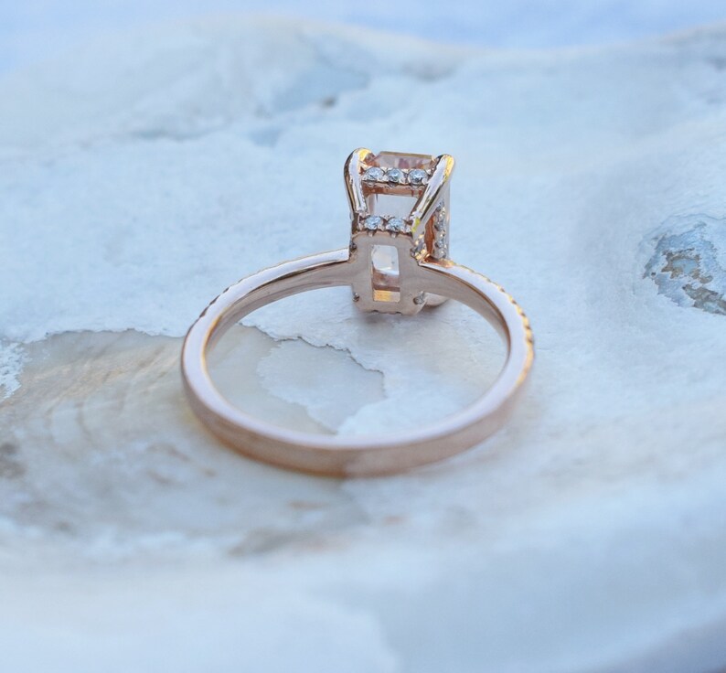 Peach Sapphire Engagement Ring. 1.7ct Emerald Radiant Cut Etsy