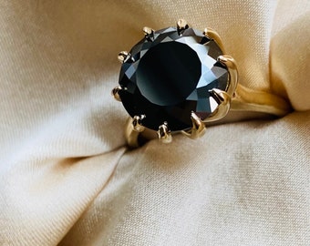 Disco ball black moissanite cocktail gold ring. Large sparkling round moissanite ring. Eidelpresious Chrysanthemum design.