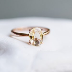 Yellow Champagne sapphire engagement ring. Light champagne sapphire 3.5ct oval ring 14k Rose gold ring. Engagement ring by  Eidelprecious