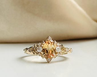 Eowen Ginger Sapphire Engagement Ring: Fantasy  Gold Diamond Ring