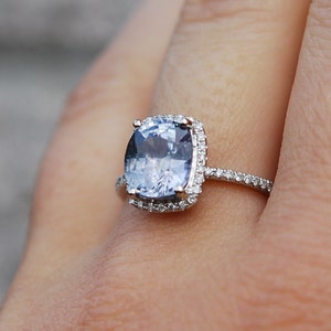 on hold balance-Sapphire Engagement Ring 14k White Gold 3.1ct Blue Cushion Sapphire Ring