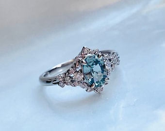 Fairy Ice Blue Sapphire Engagement Ring white Gold, Whimsical ring. Elvish ring. Arwen sapphire diamond ring by Eidelprecious