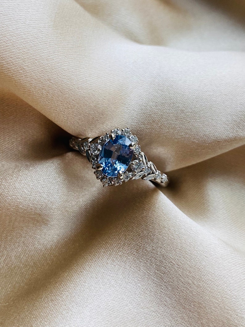 Kassandra Ice blue sapphire engagement ring white gold Winter Glow Light Blue sapphire diamond engagement ring Enchanted engagement ring image 10