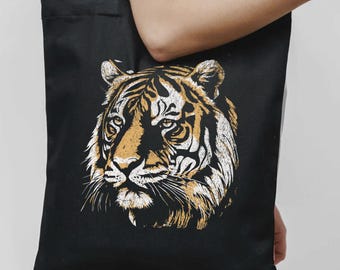 Tiger Tote Bag Gift, Tiger Lover Wild Cat Beach Bag, Tiger Grocery Bag Gym Tote Eco Reusable Bag, Gift for Her Animal Tote Bag