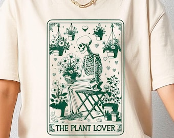 Tarot Plant Lover T-Shirt Skeleton Botanical Graphic Tee Monstera ZZ Plant Aesthetic Witchy Houseplant Shirt Cottagecore Plant Mom Gift