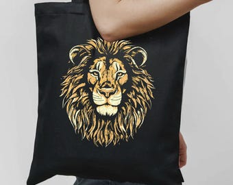Wild Lion Tote Bag, Vintage Style Big Cat Canvas Shopper,  Grocery Bag Lion, Safari Animal Lover Gift, Nature Inspired Art Bag