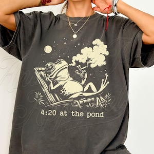 420 At The Pond Vintage T Shirt, Stoned Frog Weed T Shirt, Frog Getting High Shirt, Funny Weed Gift Stoner Shirt, Stoned Animals