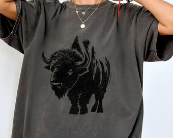 Bison Shirt Vintage Tee Cowboy Shirt Bison Owner Gift Bison Farmer Shirt Bison Graphic Tee Funny Bison Shirt Buffalo American Bison