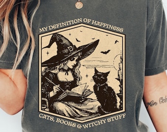 Cats, Books & Witchy Stuff Vintage T Shirt, Cute Halloween Witch Shirt, Mystic Shirt, Salem Witch Tshirt, Halloween Shirt, Gift Girlfriend
