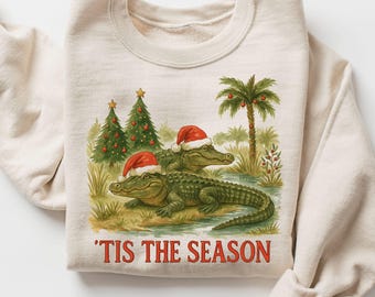 Christmas Alligator Sweatshirt, Funny Holiday Pullover, Florida Everglades Wildlife Tee, Aussie Crocodile Lover Gift, Tis the Season Jumper