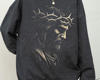 Jesus Sweatshirt Crown of Thorns Crewneck, Christian Faith Sweater, Religious Gift, Vintage Spiritual Top, Easter Jesus Christ Shirt