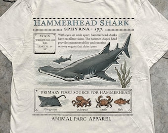 Vintage Hammerhead Shark Zoology T Shirt, Retro Ocean Graphic Tee, Marine Life Shirt, Animal Biology Tee, Beachwear, Gift Shark Lover