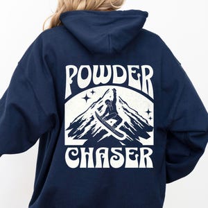 Snowboard Hoodie Retro Snowboarding Funny Sweater Powder Chaser Boarder Hoodie Gift Snowboarder Backprint Apres Ski Hoodie Winter Sports