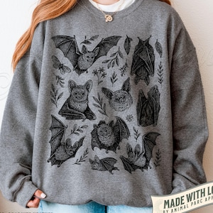Bat Sweatshirt, Gothic Cottagecore Pullover, Halloween Bat Lover Gift, Vintage Bats Print Crewneck, Spooky Sweatshirt For Cozy Season