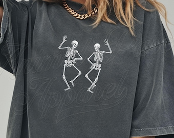 Dancing Skeletons T Shirt Spooky Graphic Tee, Halloween Shirt, Retro Dark Gothic Graphic Tee, Cute Skeleton Dance Tee, Vintage Skull Shirt