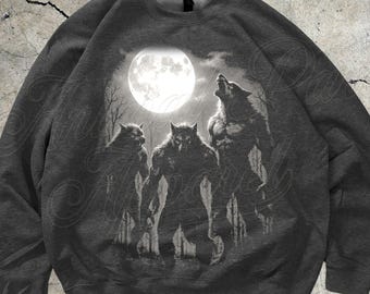 Werewolf Sweatshirt Full Moon Graphic Crewneck, Gothic Horror Art Sweater, Halloween Gift, Mythical Creature Top, Dark Fantasy Style