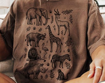 Vintage Safari Animals Shirt, Wildlife Graphic Tee, African Animal T-Shirt, Nature Lover Gift, Elephant Giraffe Zebra Art Top, Africa Shirt