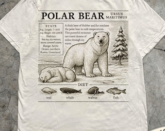 Polar Bear Shirt Vintage Wildlife Graphic Tee, Arctic Animal T-Shirt, Nature Lover Gift, Ursus Maritimus Illustration Top Comfort Colors