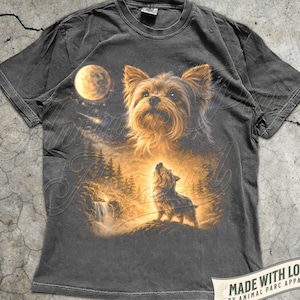 Yorkie Howling to The Moon Vintage T-Shirt, 90s Retro Animal Graphic Tee, Yorkie Mom Gift, Full Moon Animals Tee, Silly Dog Shirt