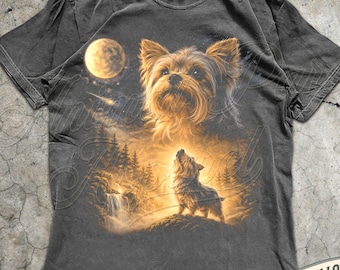 Yorkie Howling to The Moon Vintage T-Shirt, 90s Retro Animal Graphic Tee, Yorkie Mom Gift, Full Moon Animals Tee, Silly Dog Shirt
